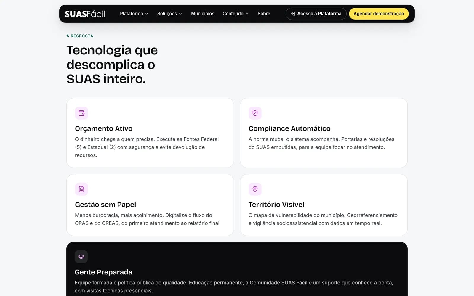 O novo site do SUAS Fácil, tela 4 de 8, site feito pela Venera Digital para SUAS Fácil