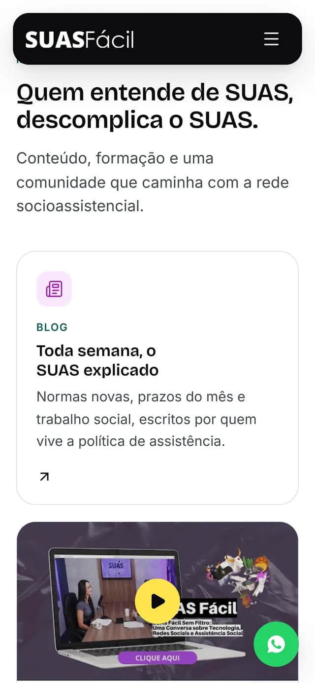 SUAS Fácil no celular, tela 6 de 7, site feito pela Venera Digital para SUAS Fácil