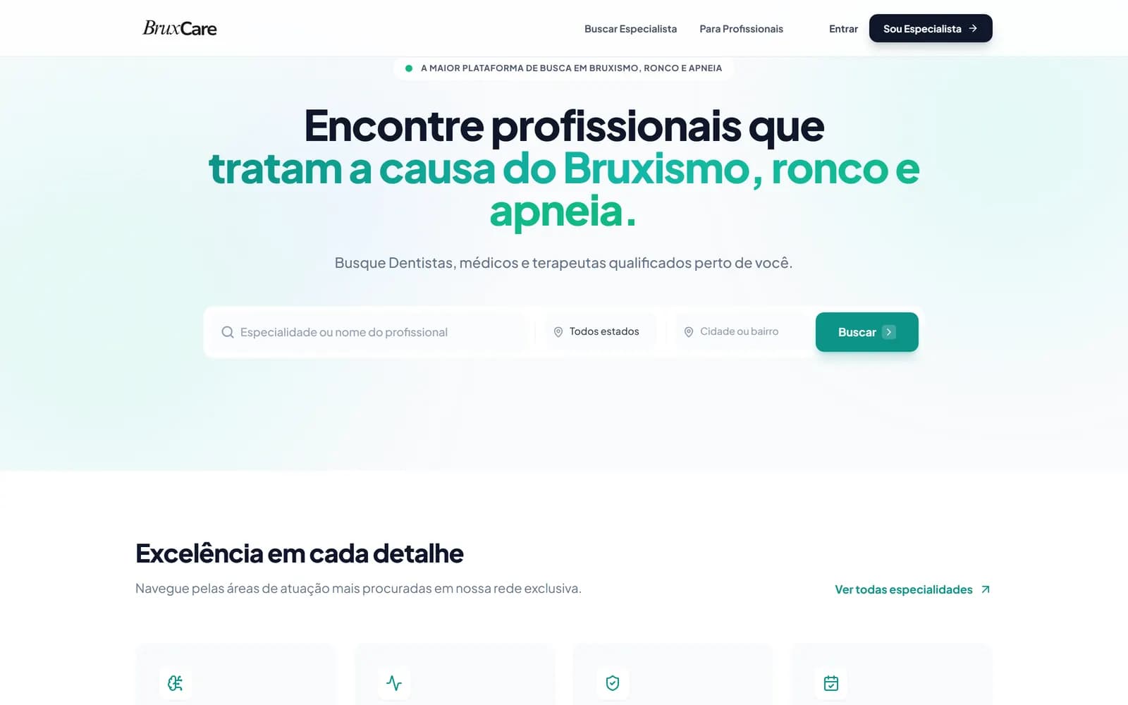 A plataforma BruxCare, tela 1 de 4, site feito pela Venera Digital para BruxCare
