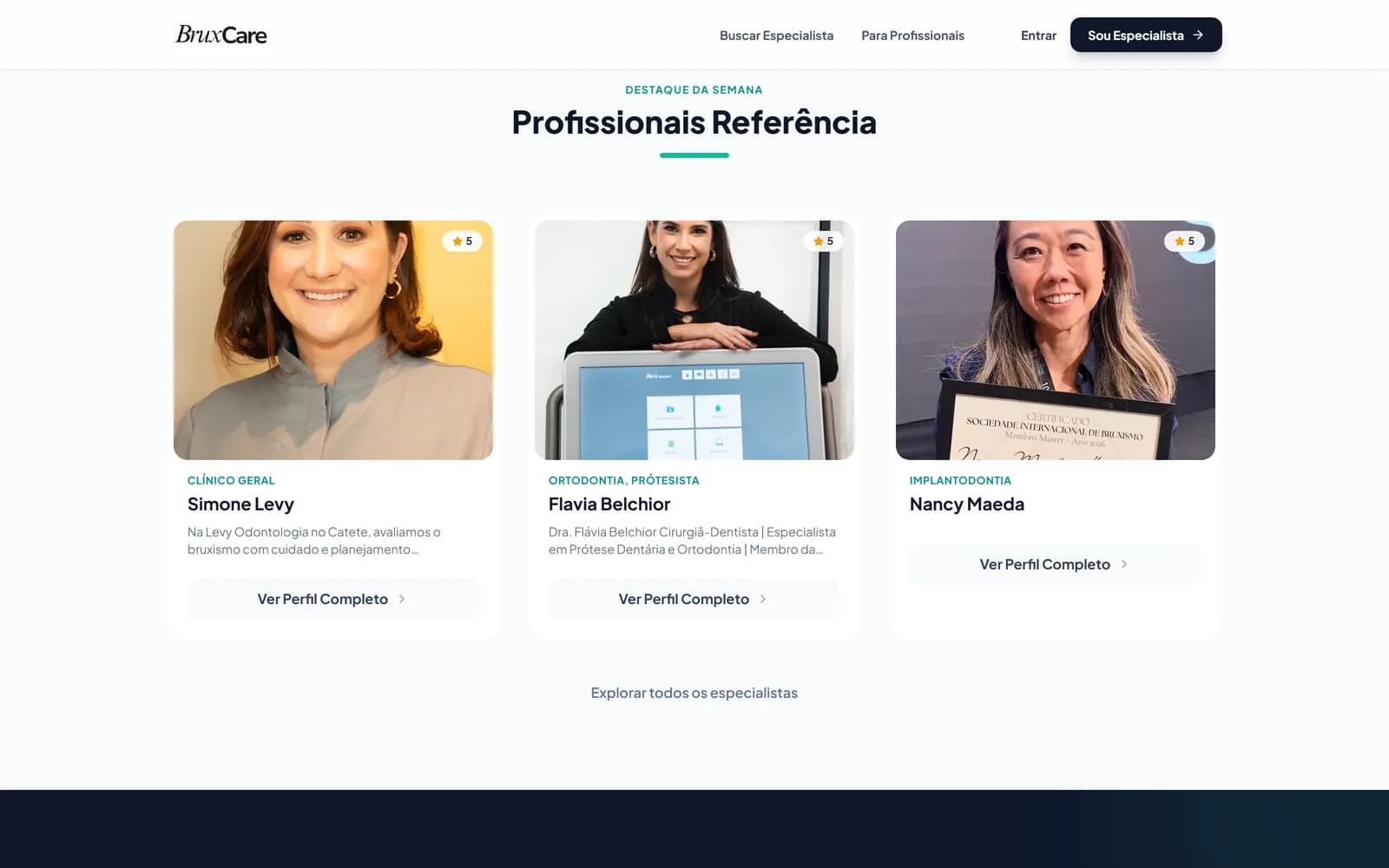 A plataforma BruxCare, tela 3 de 4, site feito pela Venera Digital para BruxCare