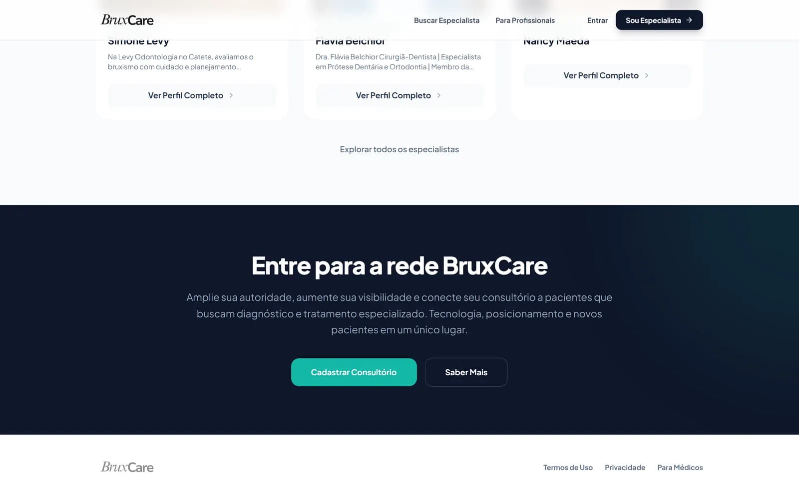 A plataforma BruxCare, tela 4 de 4, site feito pela Venera Digital para BruxCare