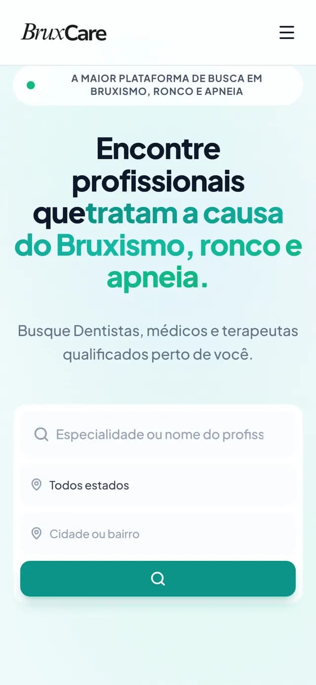 BruxCare no celular, tela 1 de 4, site feito pela Venera Digital para BruxCare
