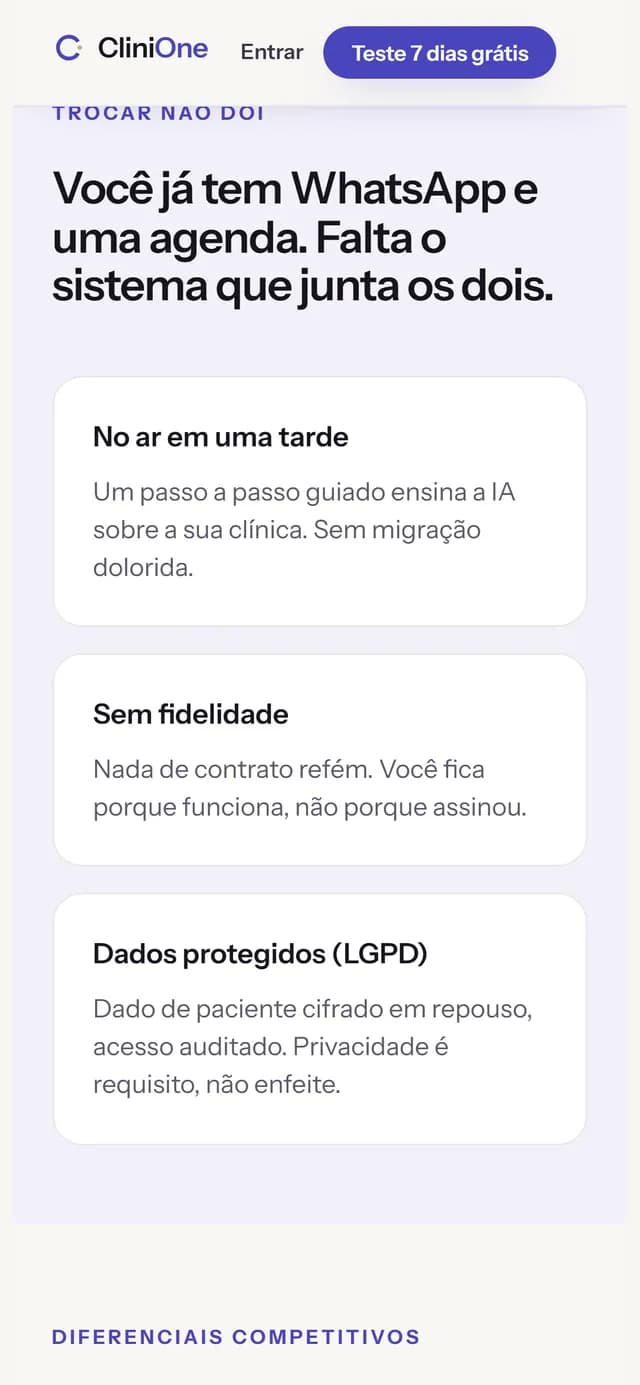 CliniOne no celular, tela 5 de 7, site feito pela Venera Digital para CliniOne
