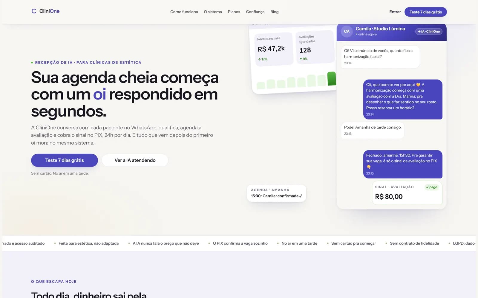 O site da CliniOne, tela 1 de 8, site feito pela Venera Digital para CliniOne