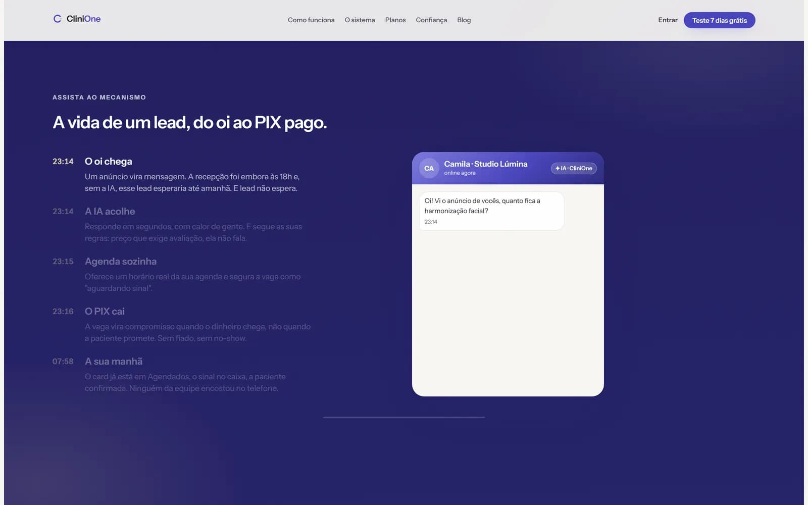 O site da CliniOne, tela 2 de 8, site feito pela Venera Digital para CliniOne