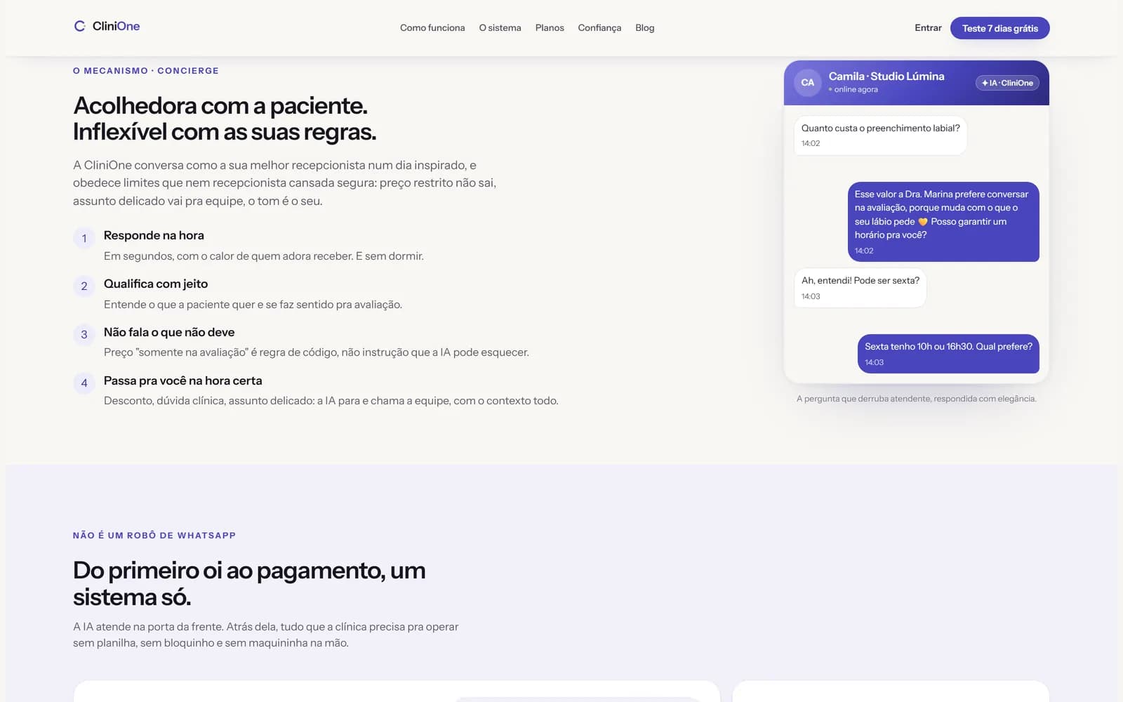 O site da CliniOne, tela 3 de 8, site feito pela Venera Digital para CliniOne