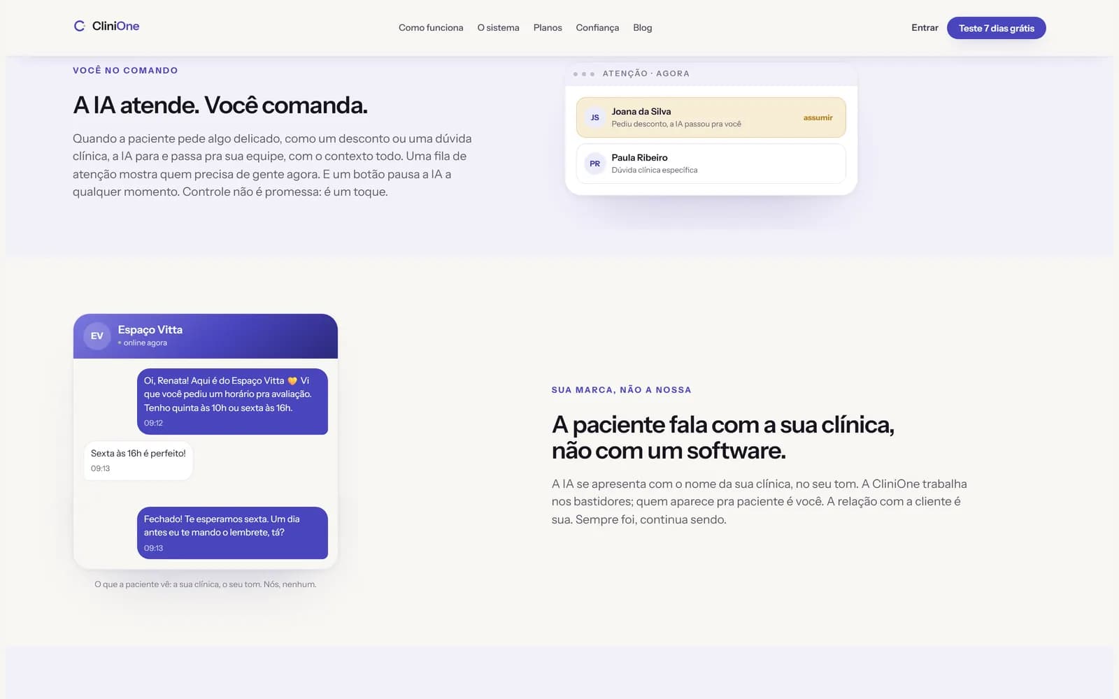 O site da CliniOne, tela 5 de 8, site feito pela Venera Digital para CliniOne