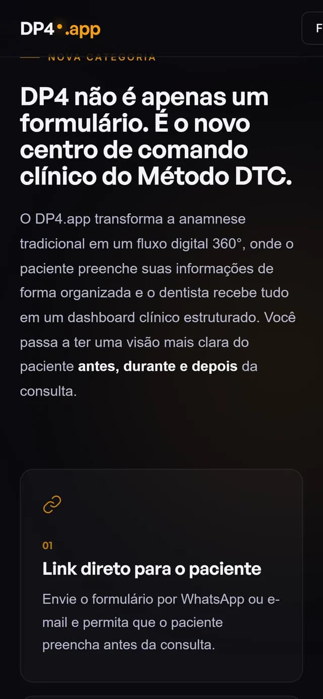 DP4 no celular, tela 2 de 7, site feito pela Venera Digital para DP4