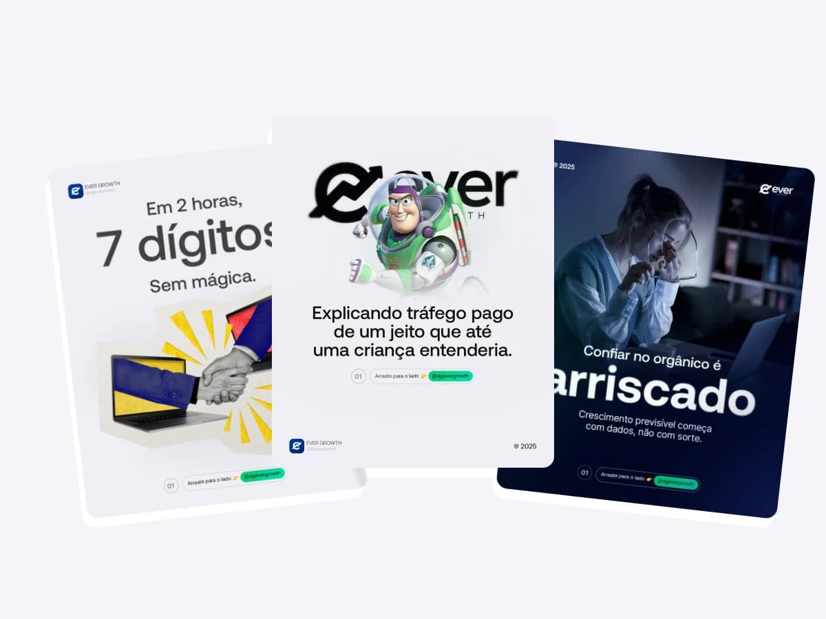 Peças de social media criadas pela Venera Digital para Ever Growth