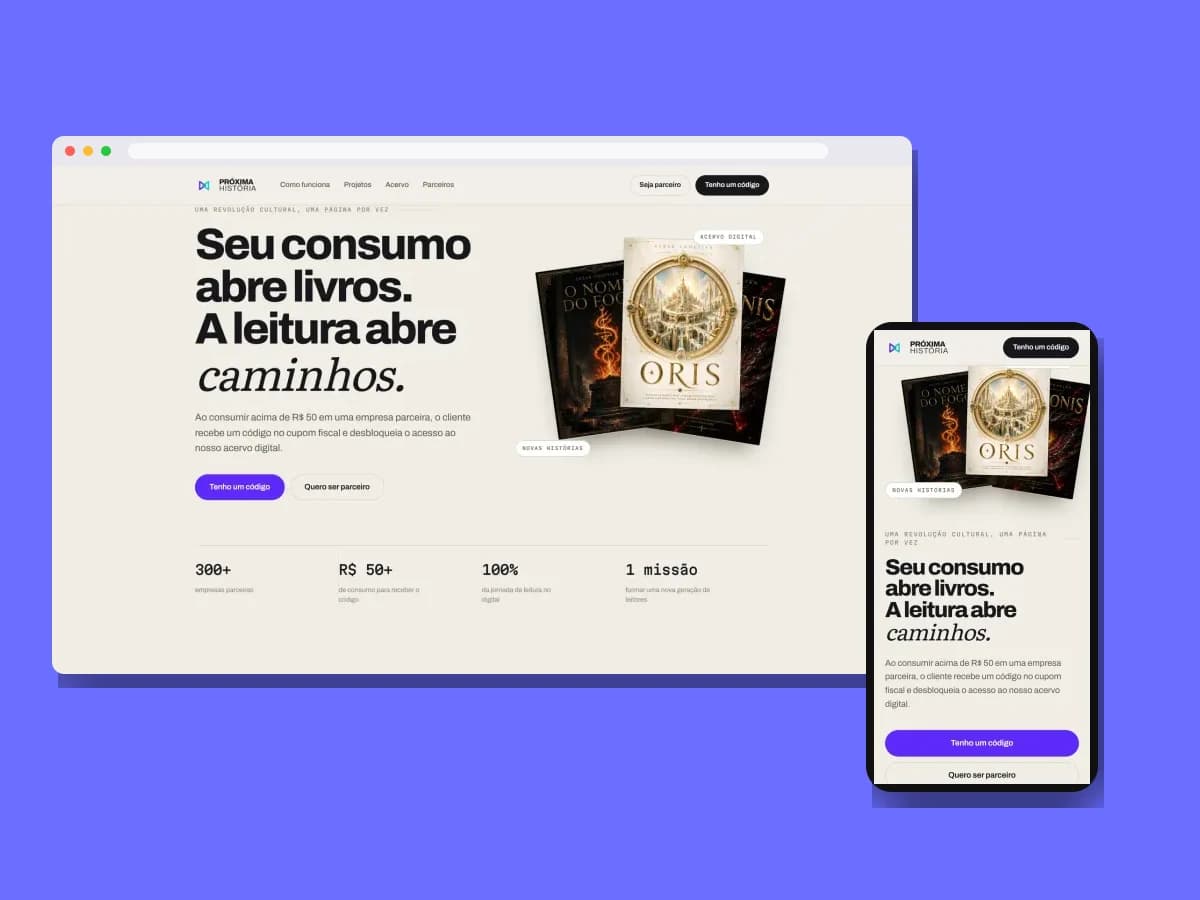 Peças de social media criadas pela Venera Digital para Próxima História