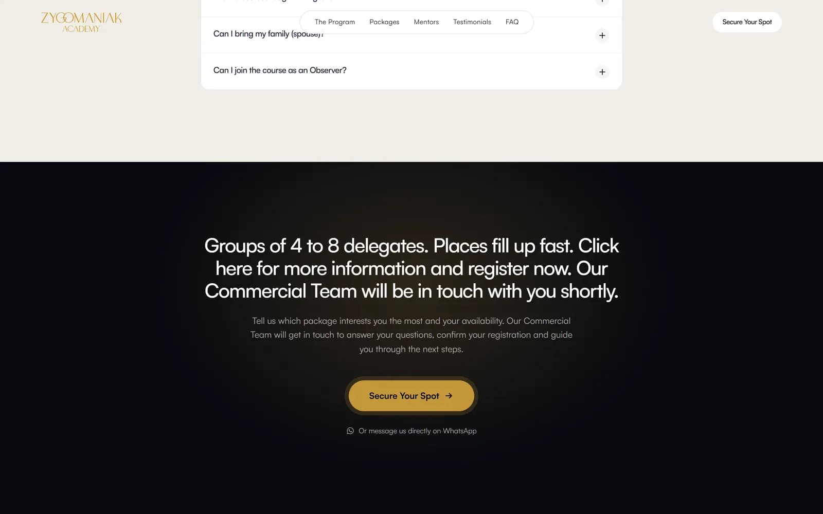 Landing page do AllOnX, tela 9 de 9, site feito pela Venera Digital para Zygomaniak Academy