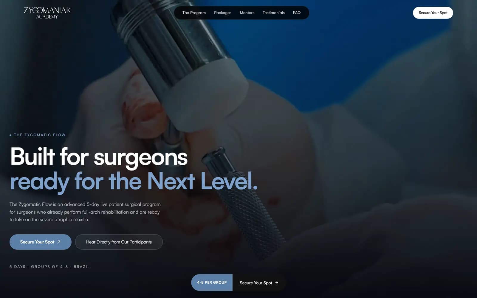 Landing page do Zygomatic, tela 1 de 9, site feito pela Venera Digital para Zygomaniak Academy