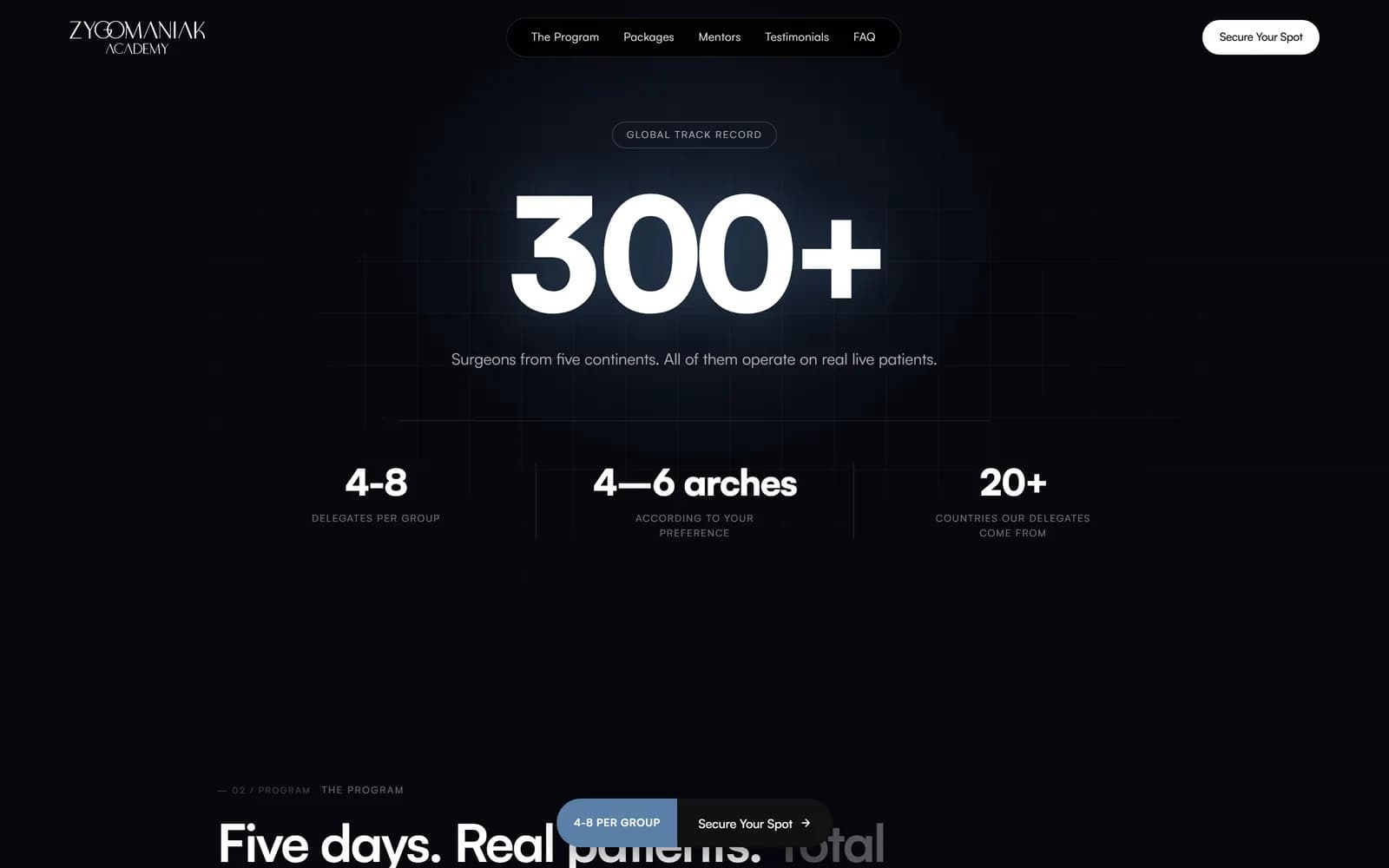 Landing page do Zygomatic, tela 3 de 9, site feito pela Venera Digital para Zygomaniak Academy