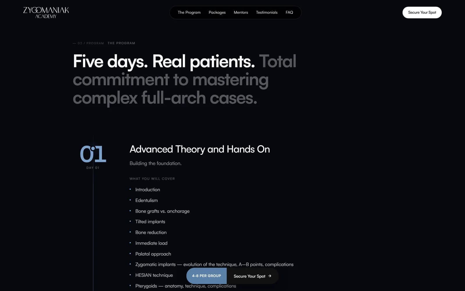 Landing page do Zygomatic, tela 4 de 9, site feito pela Venera Digital para Zygomaniak Academy