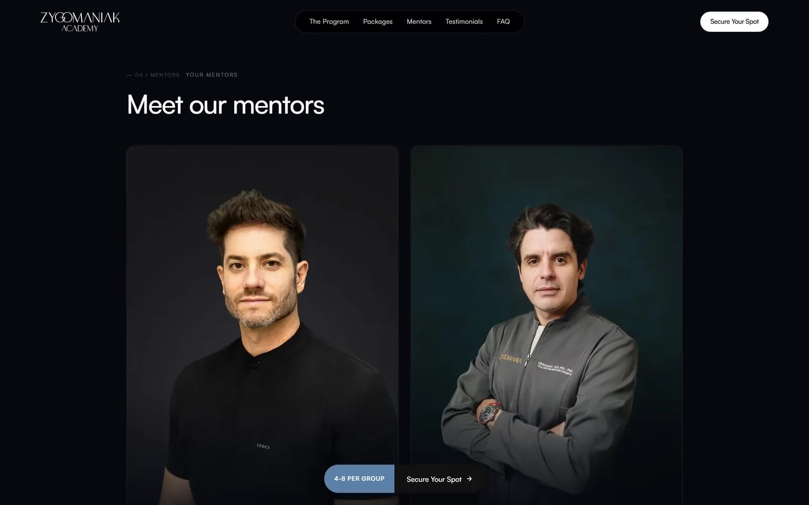 Landing page do Zygomatic, tela 5 de 9, site feito pela Venera Digital para Zygomaniak Academy
