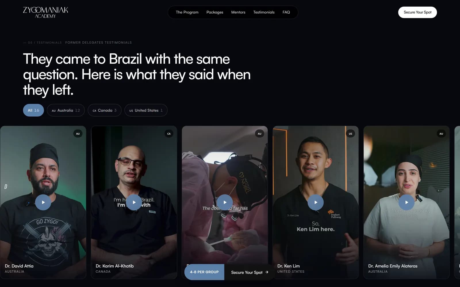 Landing page do Zygomatic, tela 6 de 9, site feito pela Venera Digital para Zygomaniak Academy
