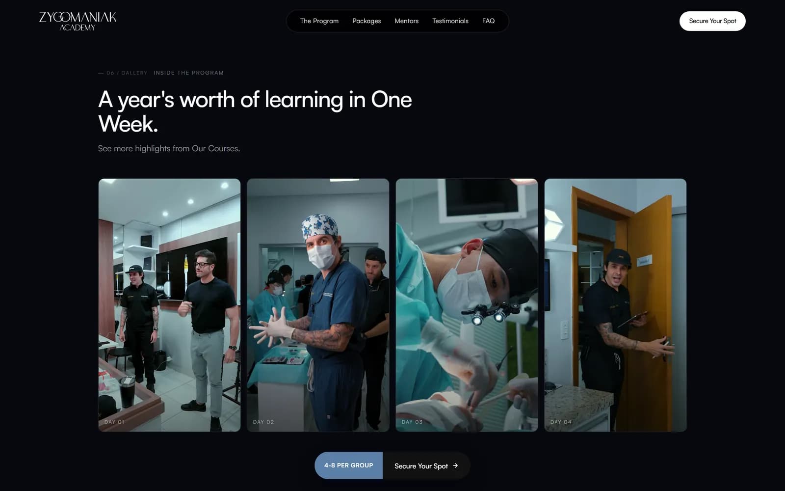 Landing page do Zygomatic, tela 7 de 9, site feito pela Venera Digital para Zygomaniak Academy