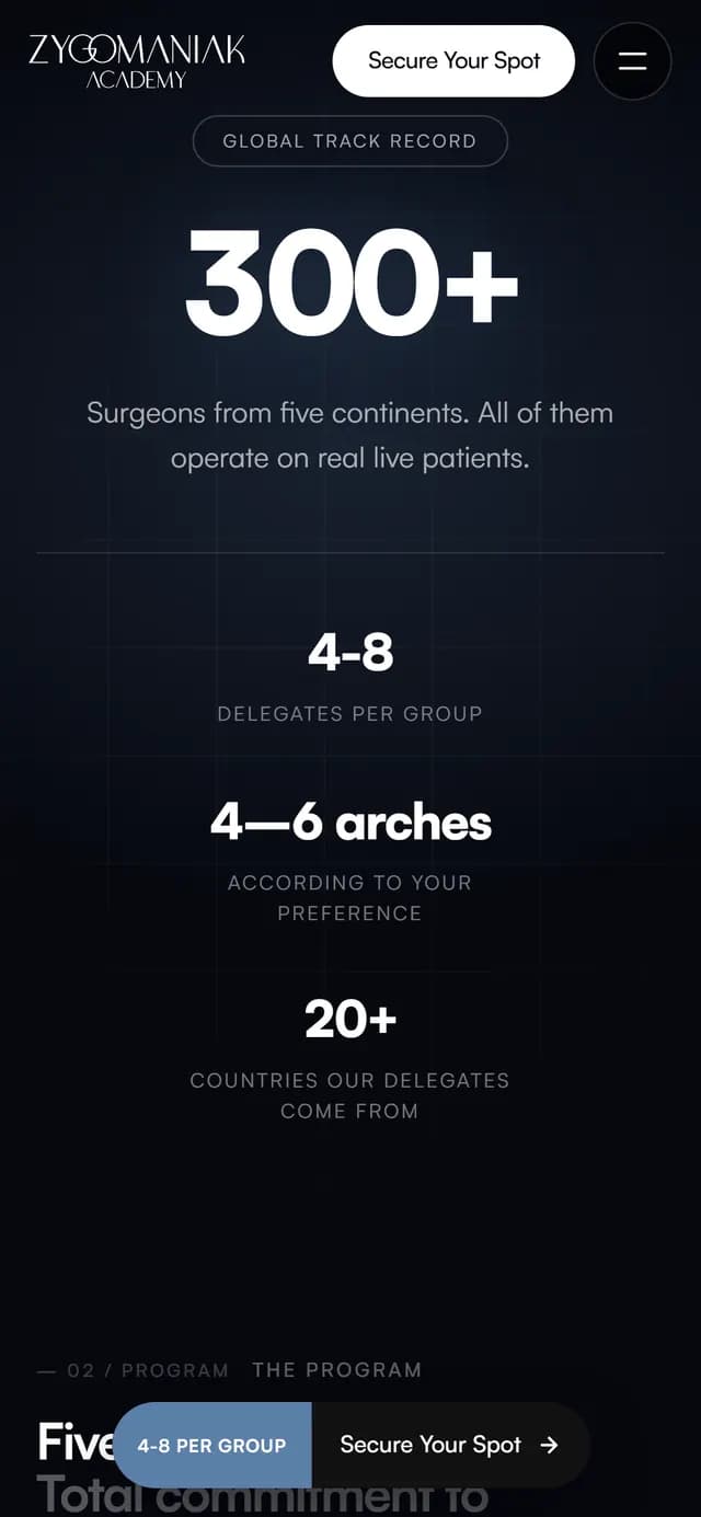 Zygomatic no celular, tela 2 de 7, site feito pela Venera Digital para Zygomaniak Academy