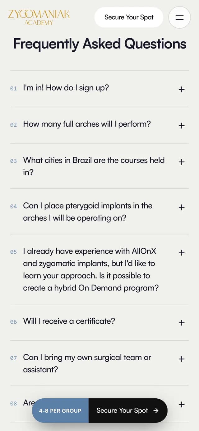 Zygomatic no celular, tela 6 de 7, site feito pela Venera Digital para Zygomaniak Academy